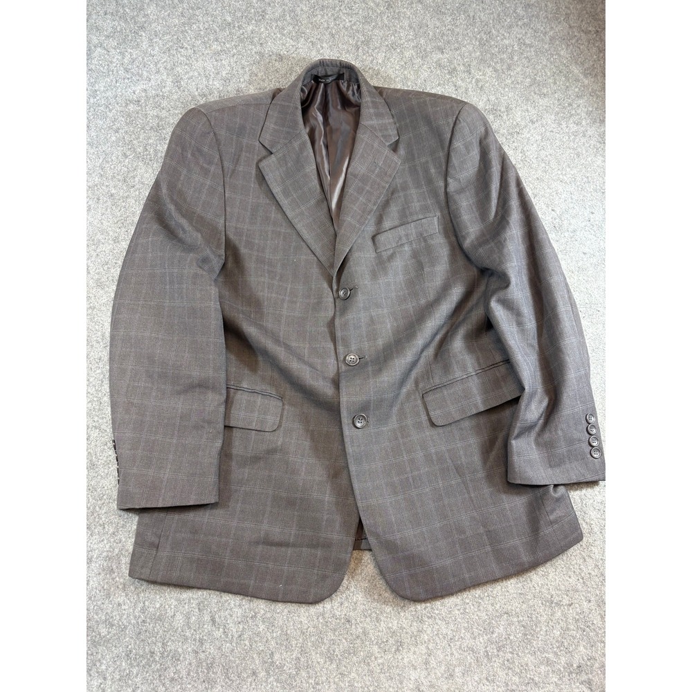 Vintage 90s Evan Picone Blazer Mens 42S Brown Plaid Suit Coat Italy Eiffel 3B